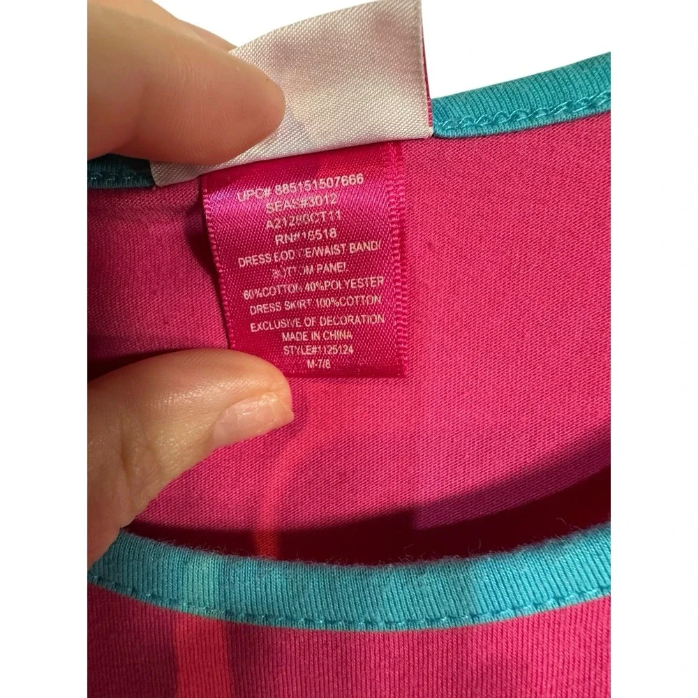 what a doll girls pink blue hearts short‎ sleeve dress size medium 7 8